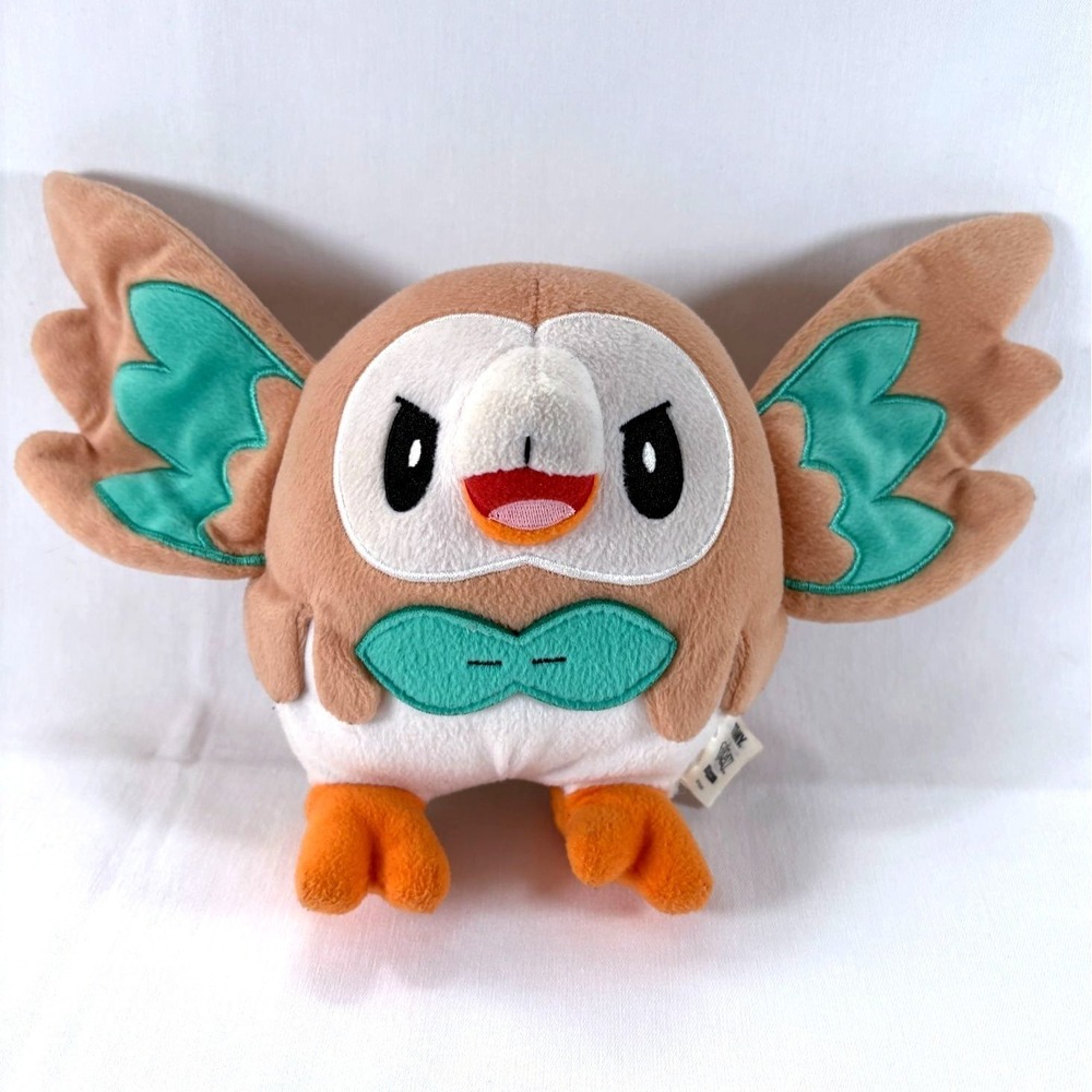 Tomy 2017 Pokemon Rowlet Owl Open Wings Collector 8" Stuffed Plush Animal